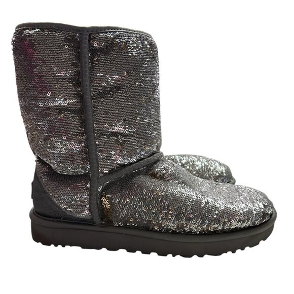 UGG Classic Short Cosmos Sequin Boots Silver Gold SIZE 9 - Picture 3 of 8